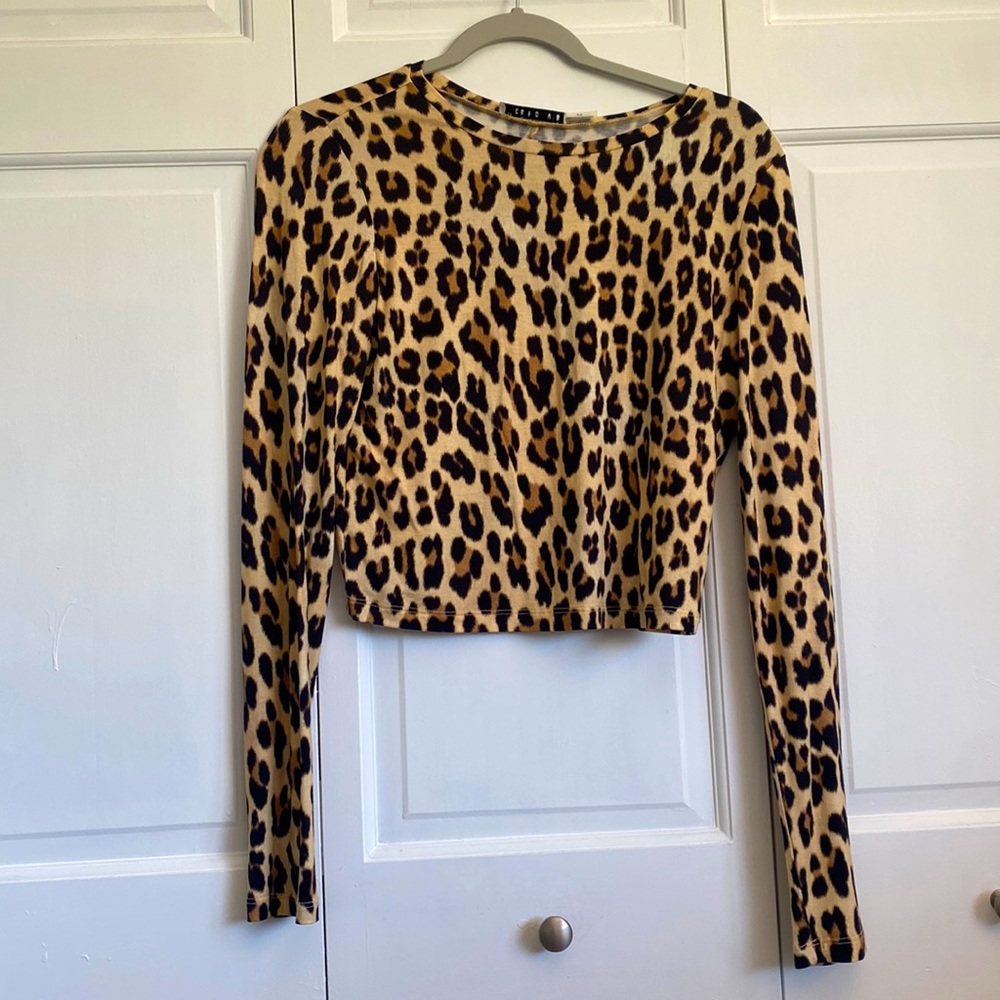 Long Sleeve Cheetah Pring Crop Top